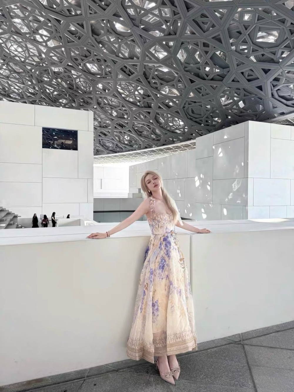 Zimmermann Cream and Lavender Embroidered Maxi Dress